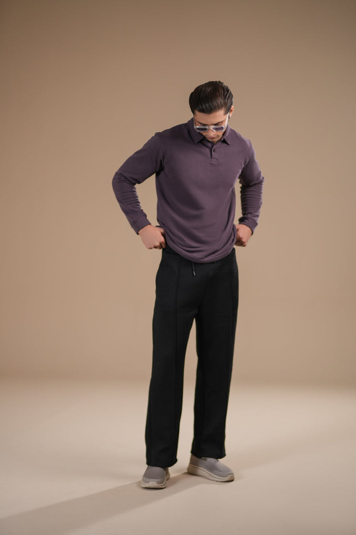 Muraqsh Ready To Wear Solids Fleece Men Deep Purple Fleece Polo Full Sleeves ABD-PFP-F - Summer Collection