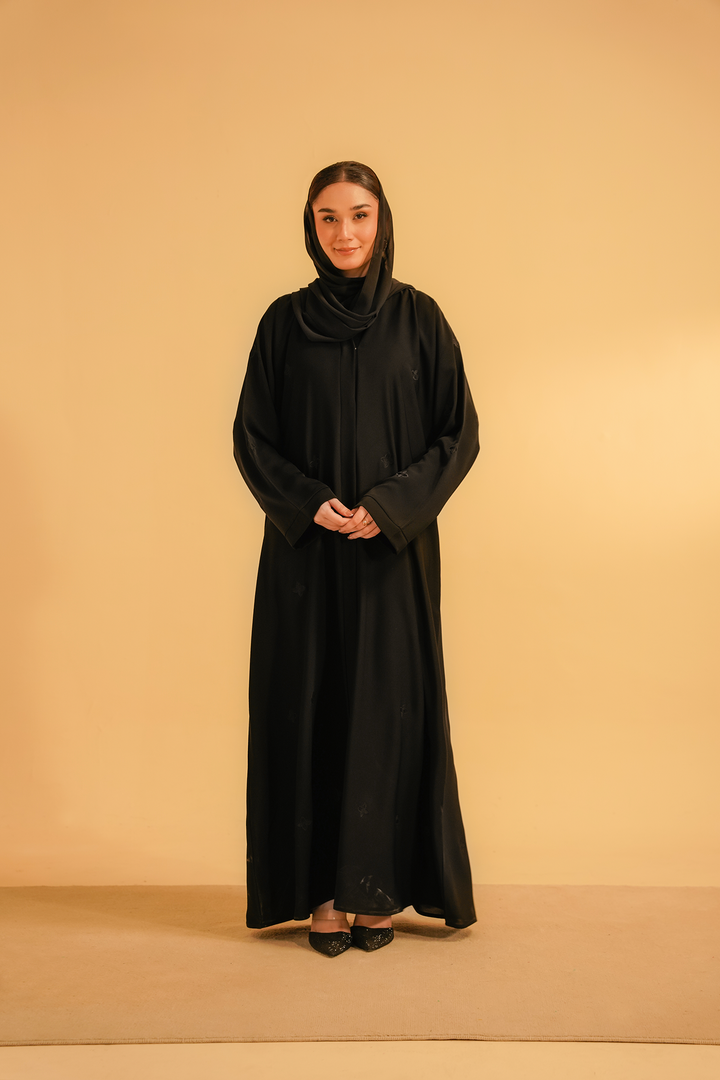 Divinely Crafted Abaya Casual Crepe 1 Piece Embroidered Abaya | Black