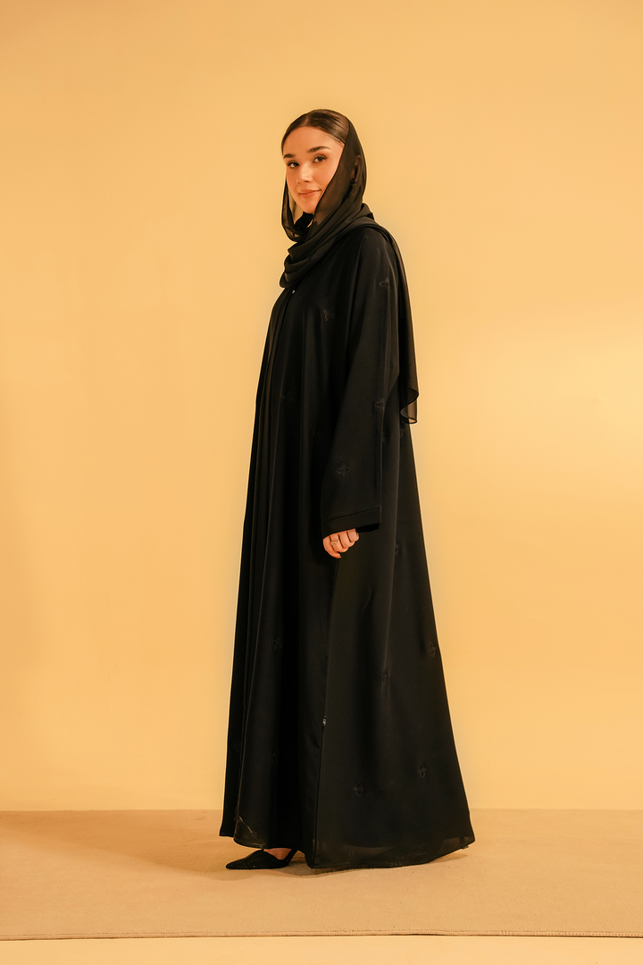 Divinely Crafted Abaya Casual Crepe 1 Piece Embroidered Abaya | Black
