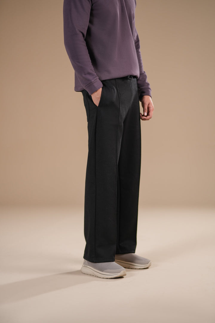 Muraqsh Ready To Wear Solids Fleece Men Black Fleece Straight Fit Trouser with Drawstring ABD-BFSFT - Summer Collection