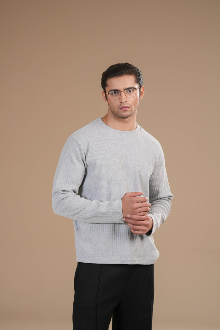 Muraqsh Ready To Wear Solids Cotton Men Grey Ribbed Sweat Shirt Relaxed Fit ABD-GRSS - Summer Collection