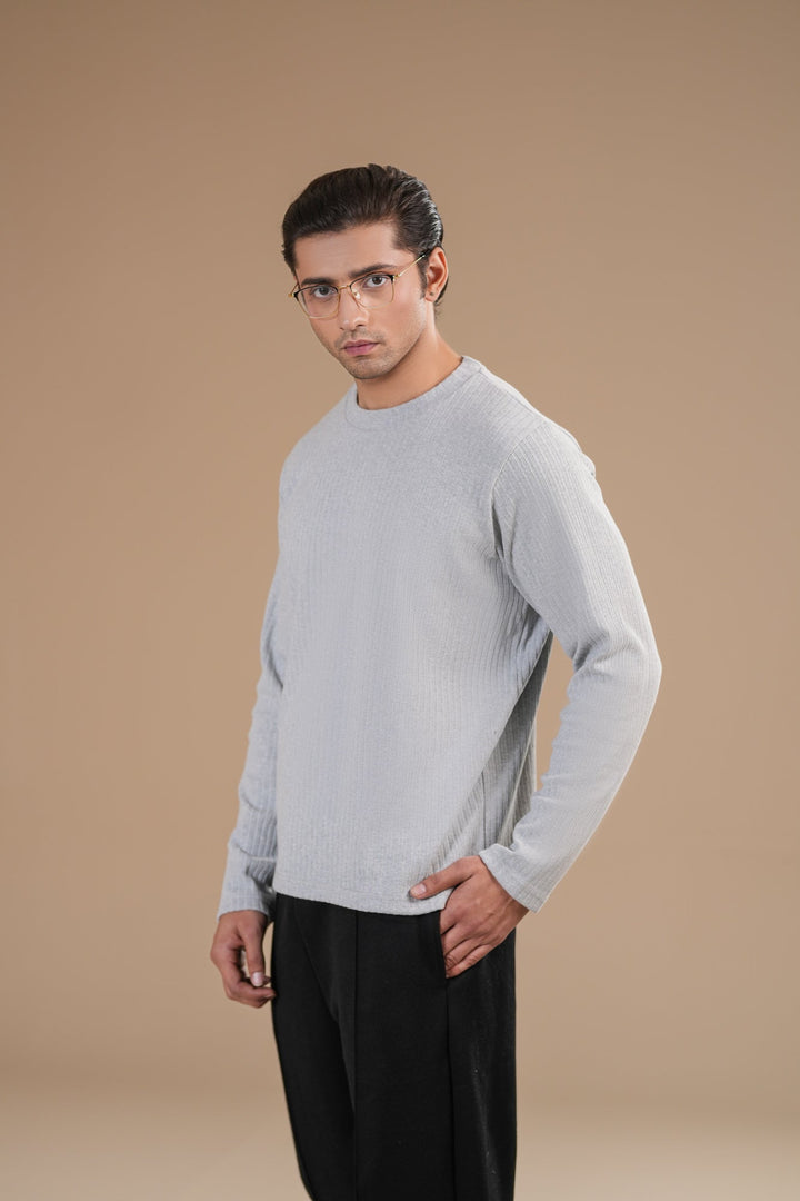 Muraqsh Ready To Wear Solids Cotton Men Grey Ribbed Sweat Shirt Relaxed Fit ABD-GRSS - Summer Collection