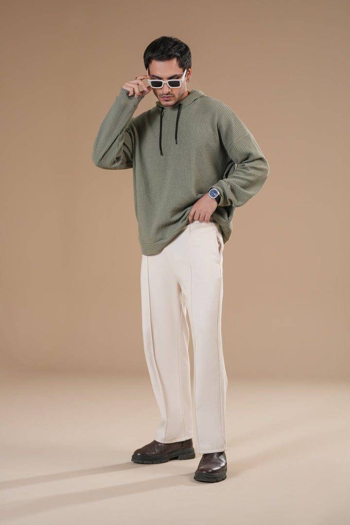 Muraqsh Ready To Wear Solids Cotton Men Off White Interlock Straight Fit Trouser with Drawstring ABD-OWISF - Summer Collection