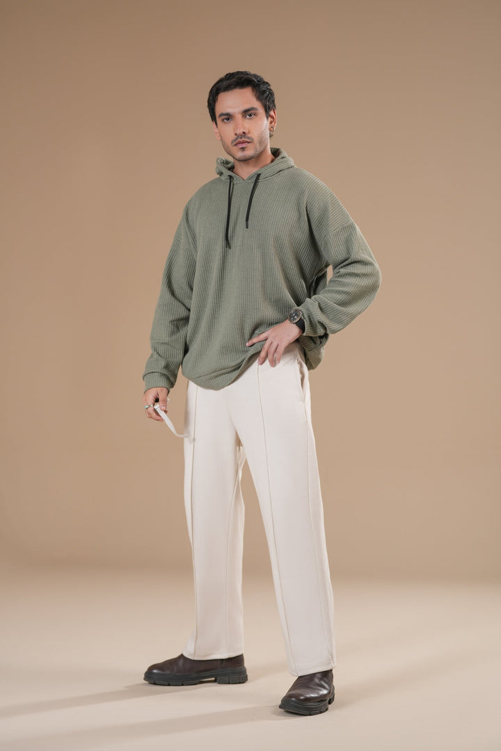 Muraqsh Ready To Wear Solids Cotton Men Off White Interlock Straight Fit Trouser with Drawstring ABD-OWISF - Summer Collection