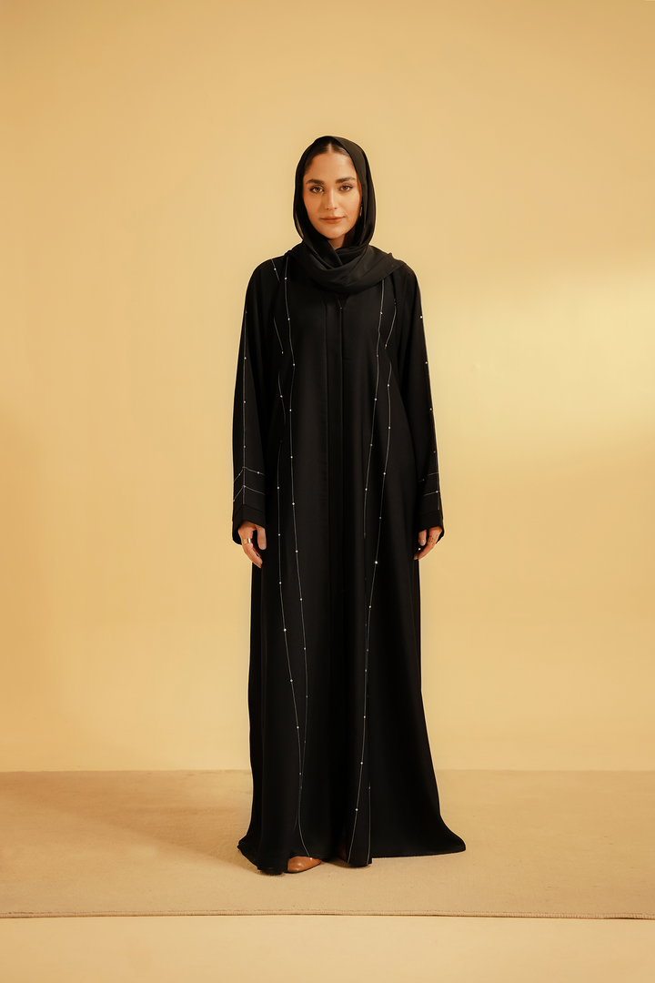 Divinely Crafted Abaya Casual Crepe 1 Piece Embellished Abaya | Black