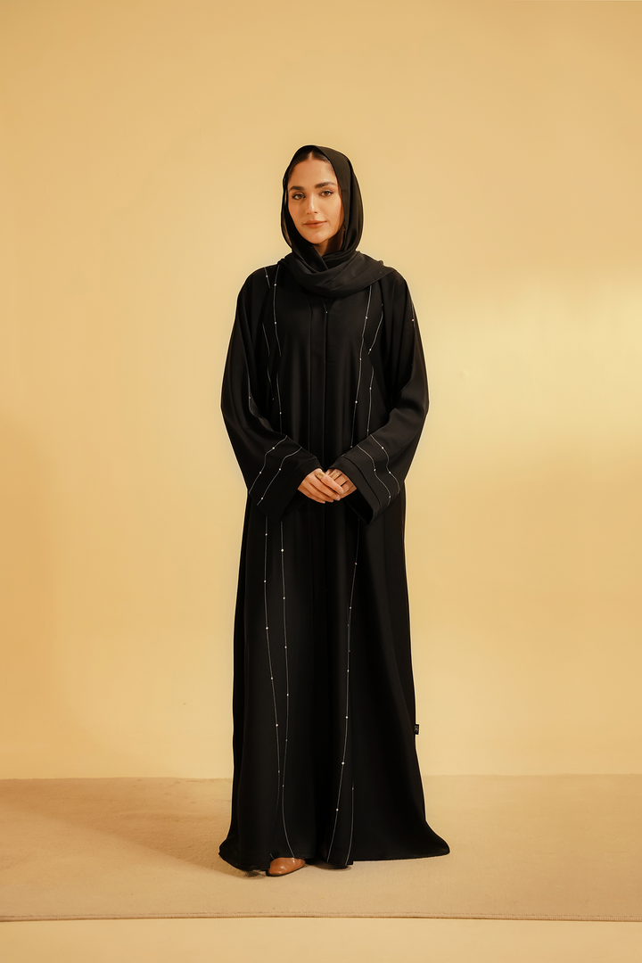 Divinely Crafted Abaya Casual Crepe 1 Piece Embellished Abaya | Black