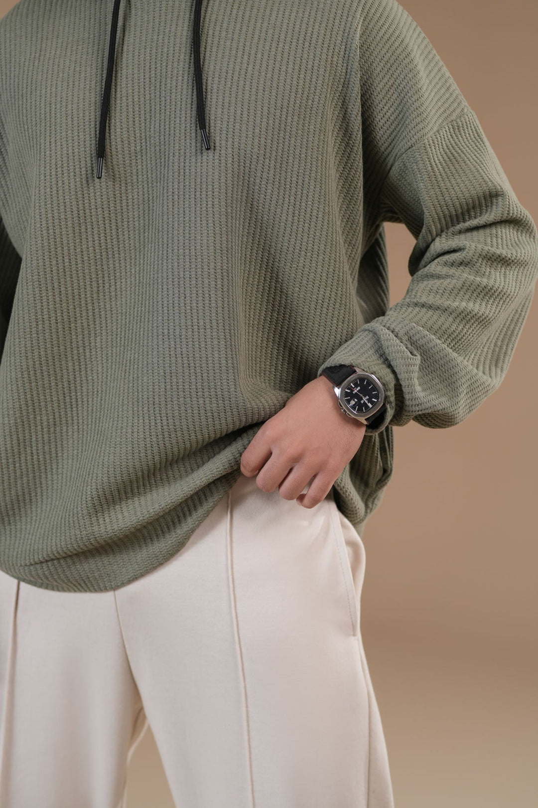 Muraqsh Ready To Wear Solids Cotton Men Off White Interlock Straight Fit Trouser with Drawstring ABD-OWISF - Summer Collection