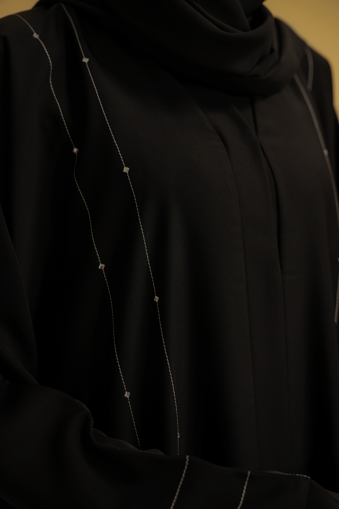 Divinely Crafted Abaya Casual Crepe 1 Piece Embellished Abaya | Black