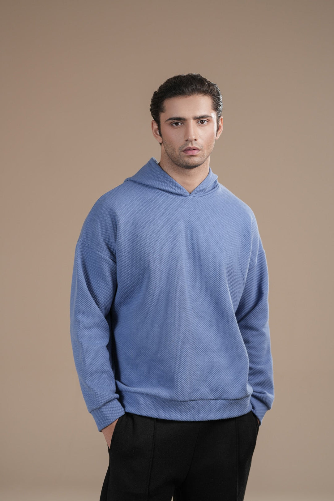 Muraqsh Ready To Wear Solids Fleece Men Sky Blue Pullover Hoodie Relaxed Fit ABDBWPH - Winter Collection