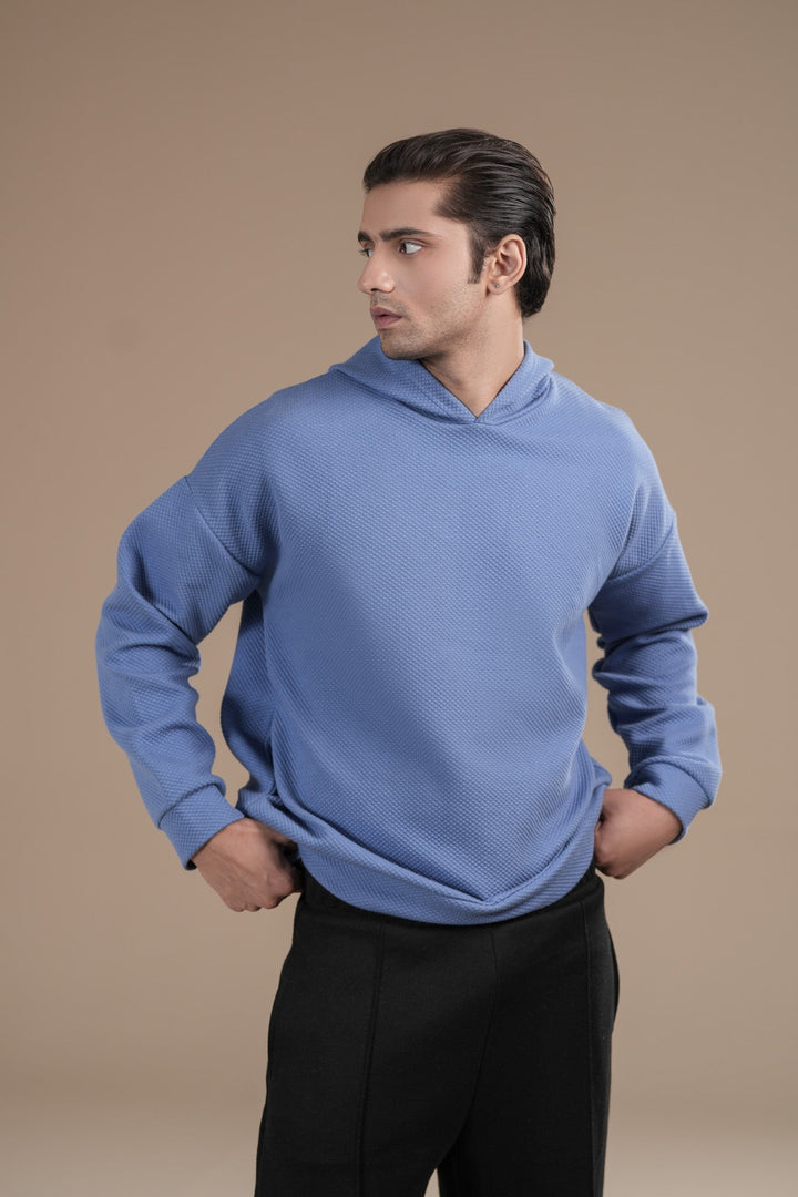 Muraqsh Ready To Wear Solids Fleece Men Sky Blue Pullover Hoodie Relaxed Fit ABDBWPH - Winter Collection