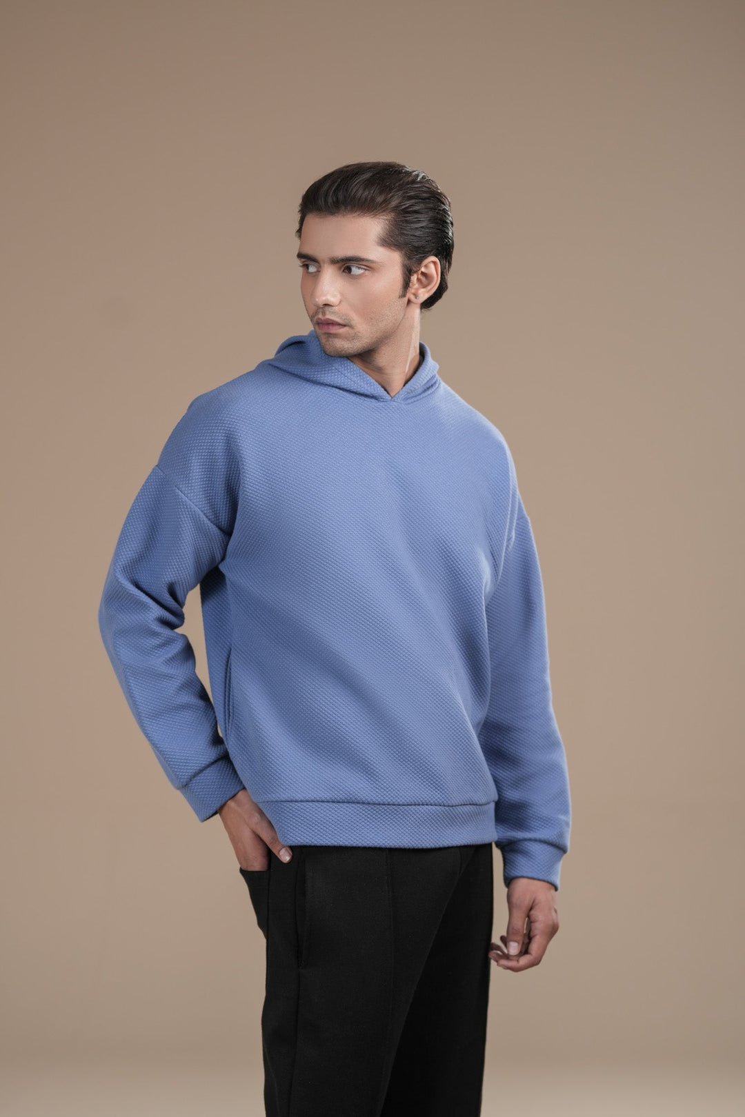 Muraqsh Ready To Wear Solids Fleece Men Sky Blue Pullover Hoodie Relaxed Fit ABDBWPH - Winter Collection
