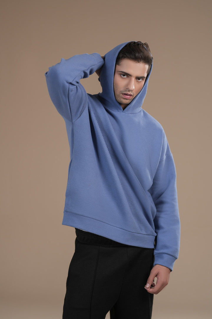 Muraqsh Ready To Wear Solids Fleece Men Sky Blue Pullover Hoodie Relaxed Fit ABDBWPH - Winter Collection