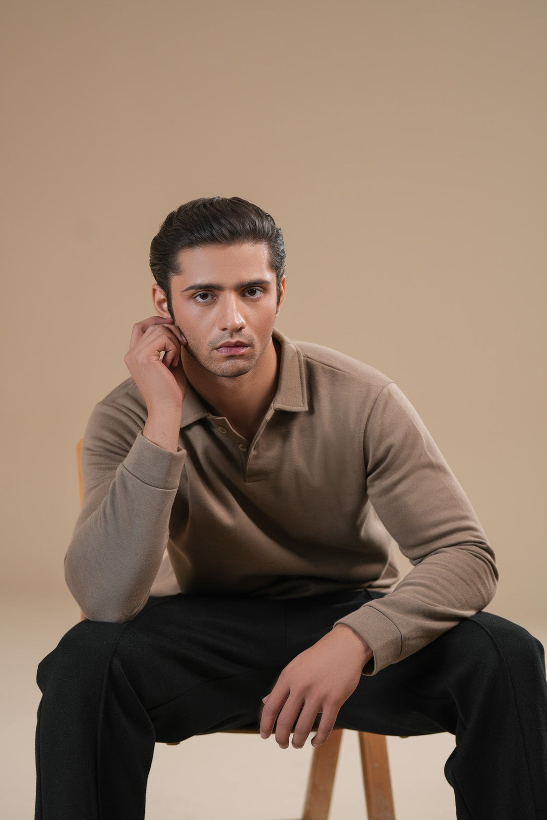 Muraqsh Ready To Wear Solids Fleece Men Beige Fleece Polo Full Sleeves ABD-BFP-F - Summer Collection