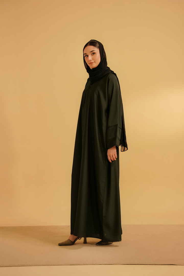 Divinely Crafted Abaya Casual Crepe 1 Piece Basic Pleat Abaya | Dark Green