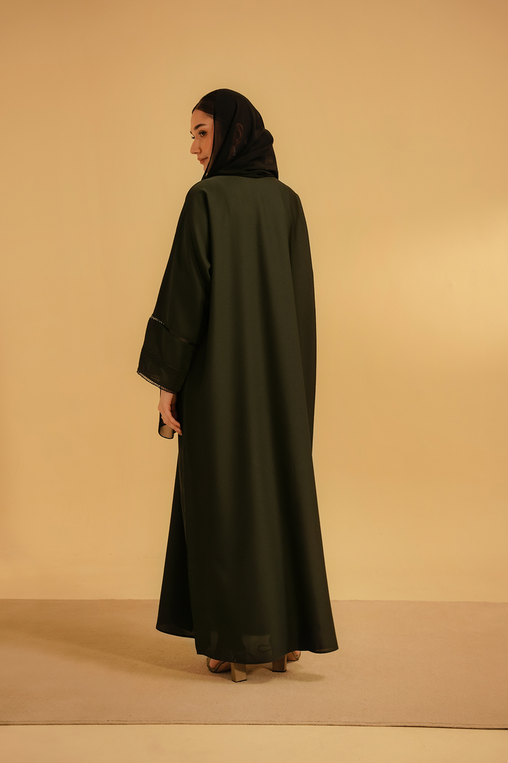 Divinely Crafted Abaya Casual Crepe 1 Piece Basic Pleat Abaya | Dark Green