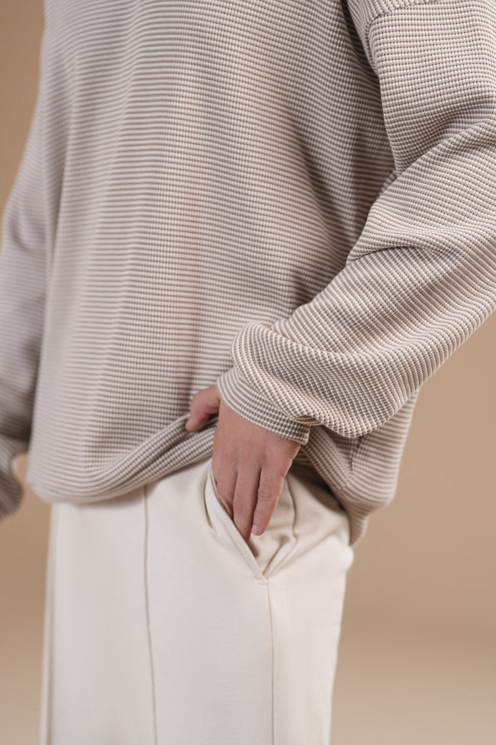 Muraqsh Ready To Wear Solids Fleece Men Beige White Pullover Hoodie Relaxed Fit  ABD-BWWPH - Winter Collection