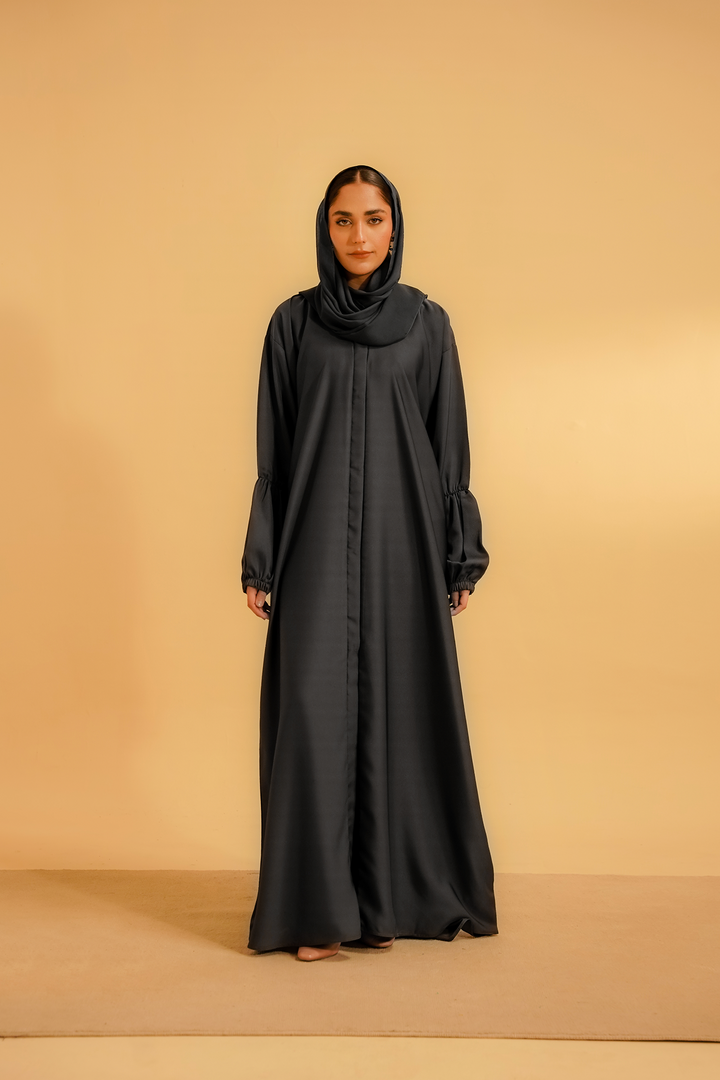 Divinely Crafted Abaya Casual Crepe 1 Piece Basic Gathered Sleeves Abaya | Grey