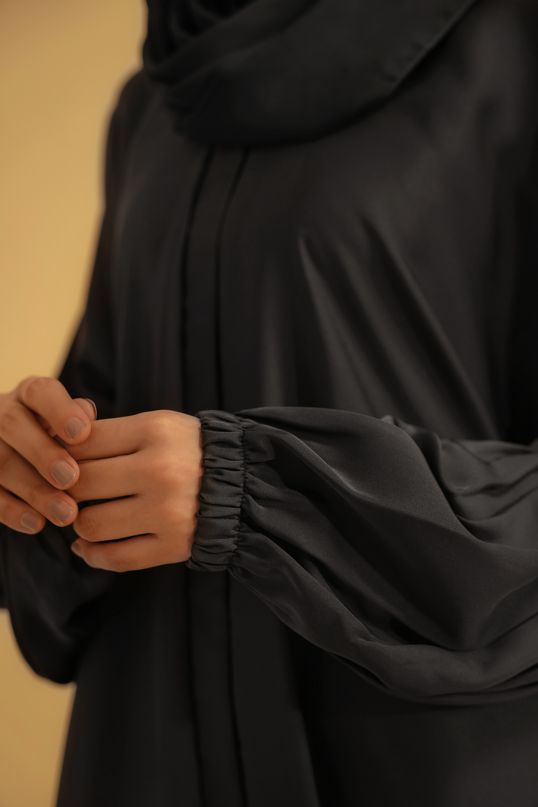 Divinely Crafted Abaya Casual Crepe 1 Piece Basic Gathered Sleeves Abaya | Grey