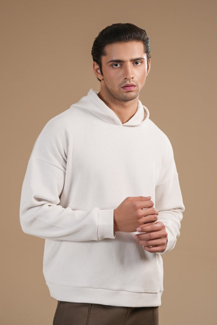 Muraqsh Ready To Wear Solids Fleece Men Off White Pullover Hoodie Relaxed Fit ABD-OWWPH - Winter Collection