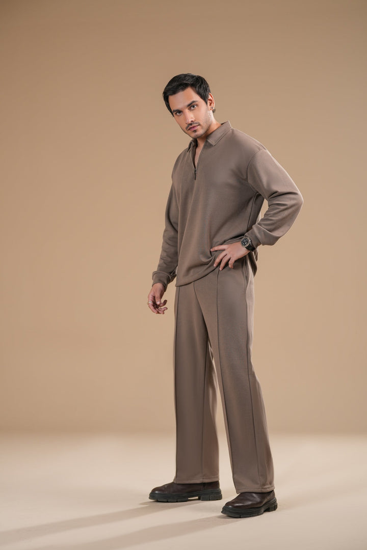 Muraqsh Ready To Wear Solids Cotton Men French Beige Interlock Coord Set ABD-FBICS - Summer Collection