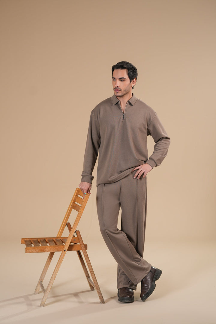 Muraqsh Ready To Wear Solids Cotton Men French Beige Interlock Coord Set ABD-FBICS - Summer Collection