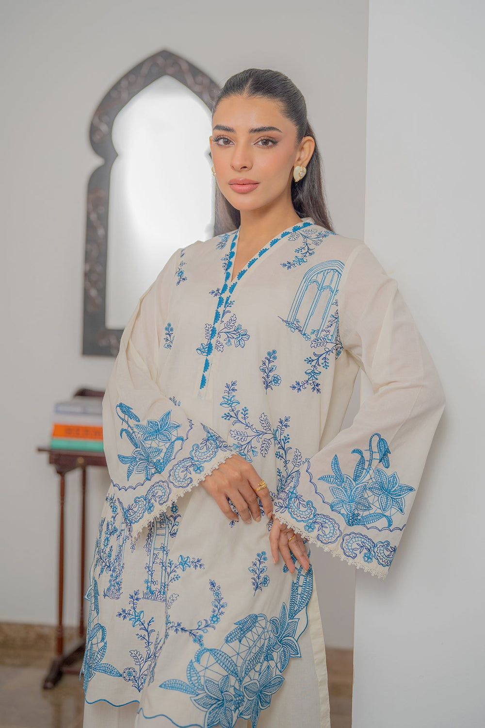 Sahar Women RTW Chikankari Embroidered Lawn 2 Piece Suit Porcelain Sky - Festive Collection