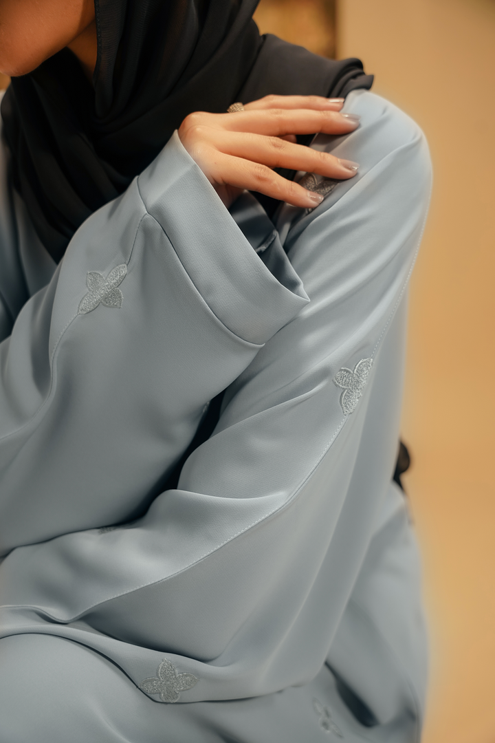 Divinely Crafted Abaya Casual Crepe 1 Piece Embroidered Abaya | Sky Blue
