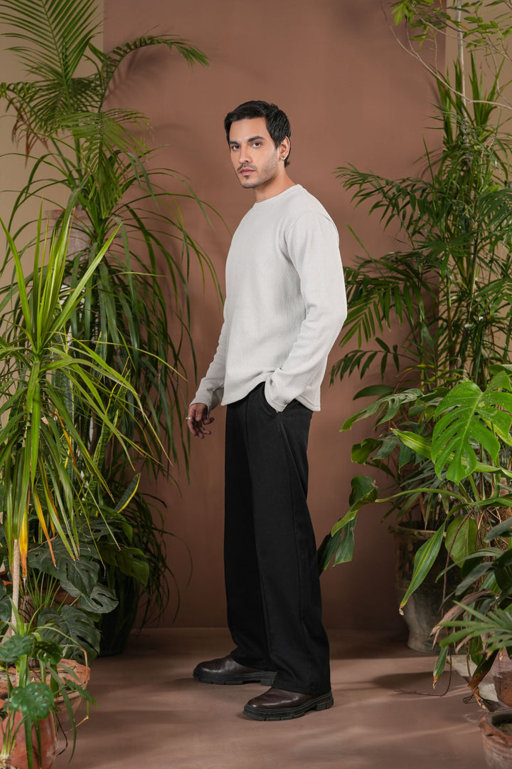 Muraqsh Ready To Wear Solids Waffle Men White Knit Sweat Shirt Relaxed Fit ABD-OWWKS - Summer Collection