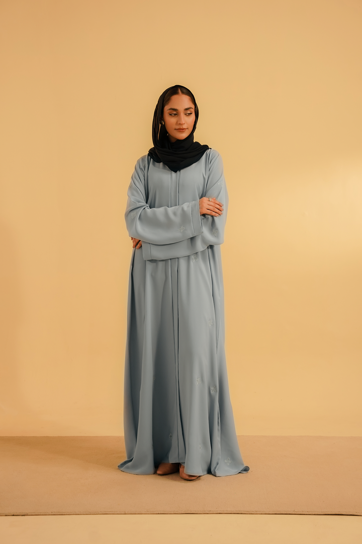 Divinely Crafted Abaya Casual Crepe 1 Piece Embroidered Abaya | Sky Blue