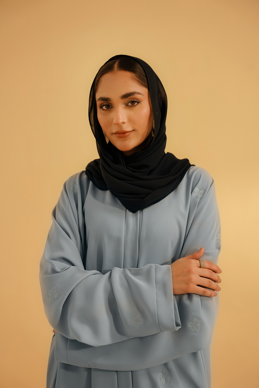 Divinely Crafted Abaya Casual Crepe 1 Piece Embroidered Abaya | Sky Blue