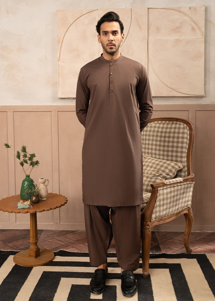 Riwayat by Buraq Mens RTW Solids Cotton 2 Piece Suit Chocolate Brown Casual Collection