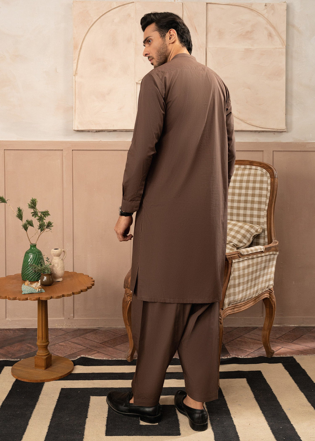 Riwayat by Buraq Mens RTW Solids Cotton 2 Piece Suit Chocolate Brown Casual Collection