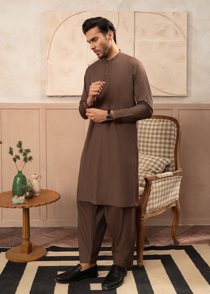 Riwayat by Buraq Mens RTW Solids Cotton 2 Piece Suit Chocolate Brown Casual Collection