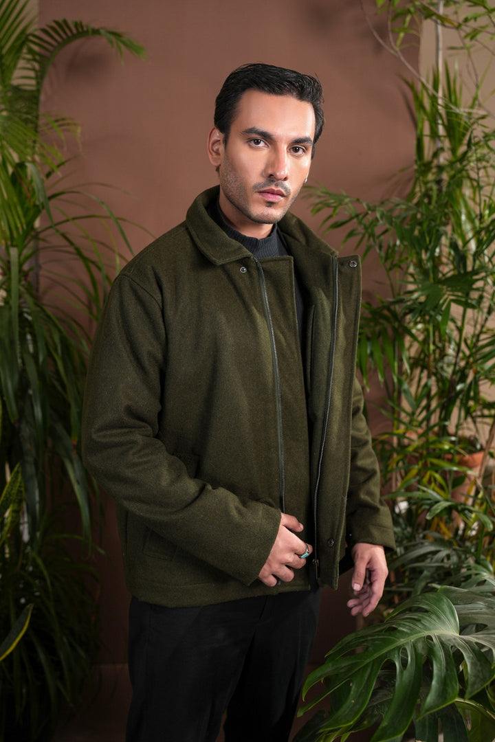 Muraqsh Ready To Wear Solids Cotton Men Green Tailored Wool Coat ABD-GTWC - Summer Collection