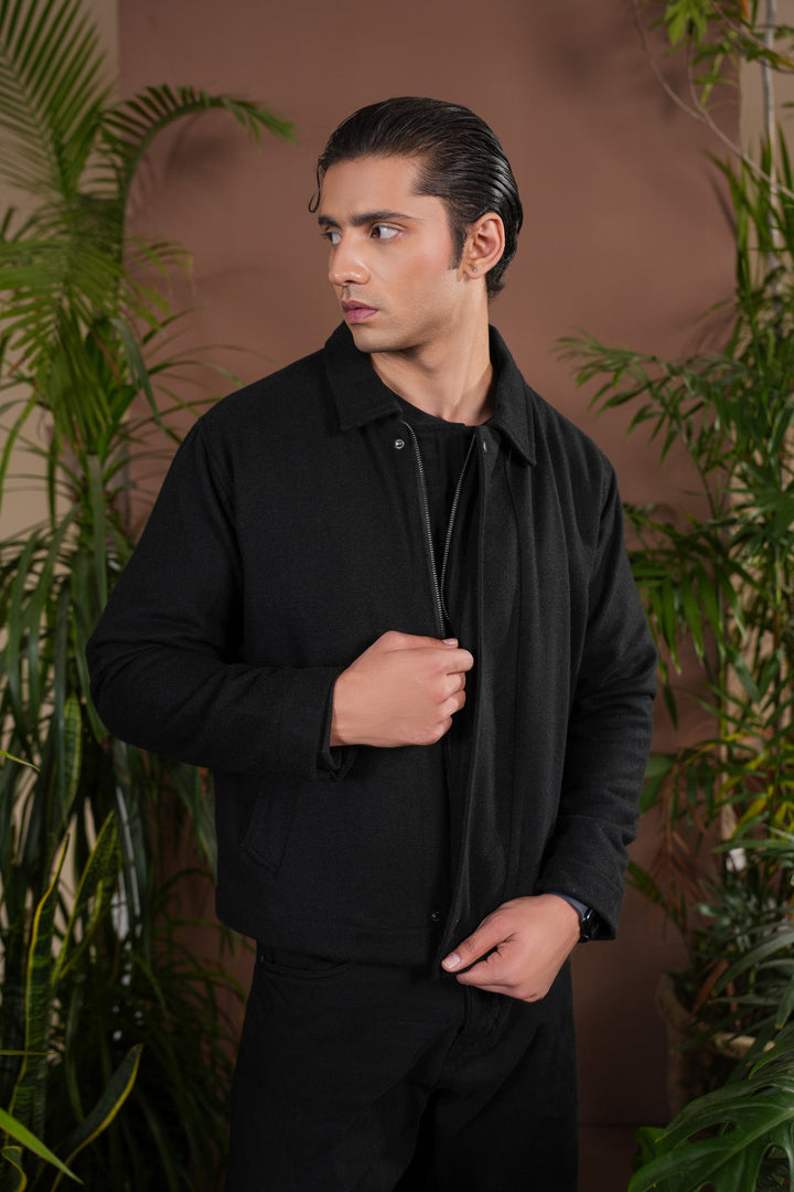 Muraqsh Ready To Wear Solids Cotton Men Black Tailored Wool Coat ABD-CTWC - Summer Collection