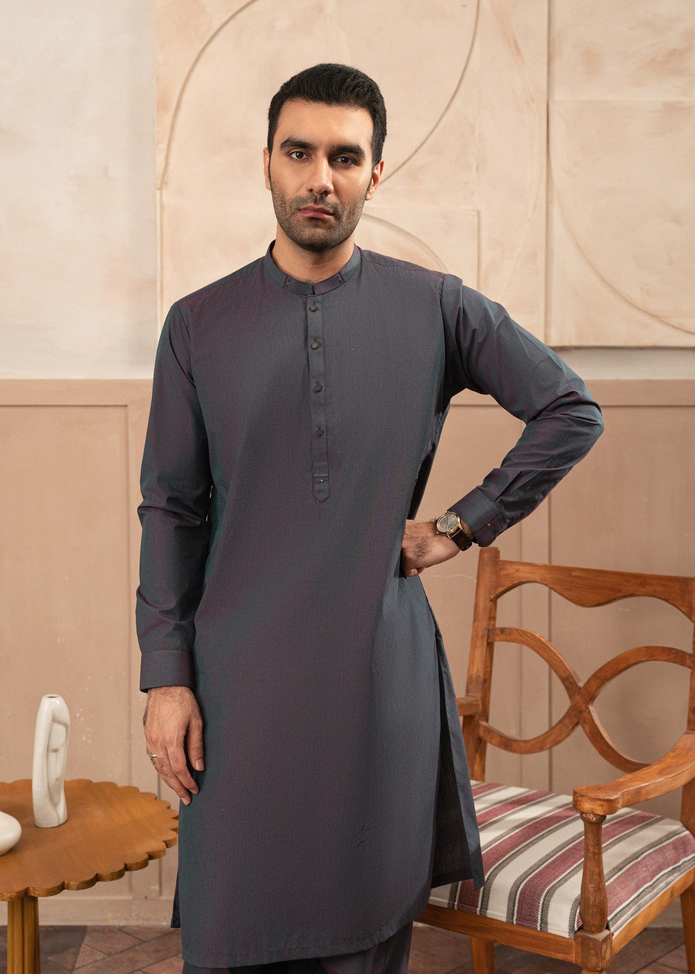 Riwayat by Buraq Mens RTW Solids Cotton 2 Piece Suit Dark Grey Casual Collection