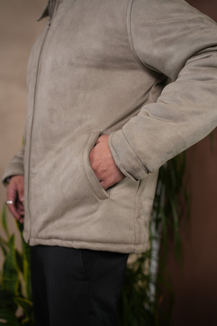 Muraqsh Ready To Wear Solids Suede Men Sage Green Premium Suede Bomber Jacket ABDGPSB - Winter Collection