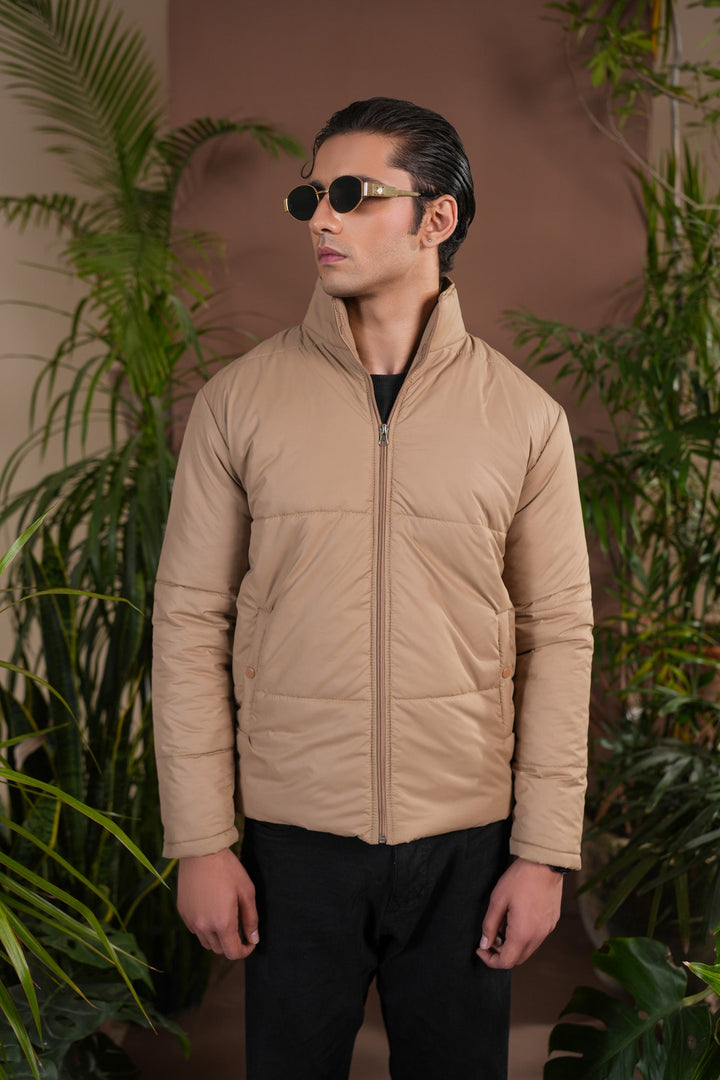 Muraqsh Ready To Wear Solids Jacquard Men Beige Puffer Jacket ABD-BPJ - Winter Collection