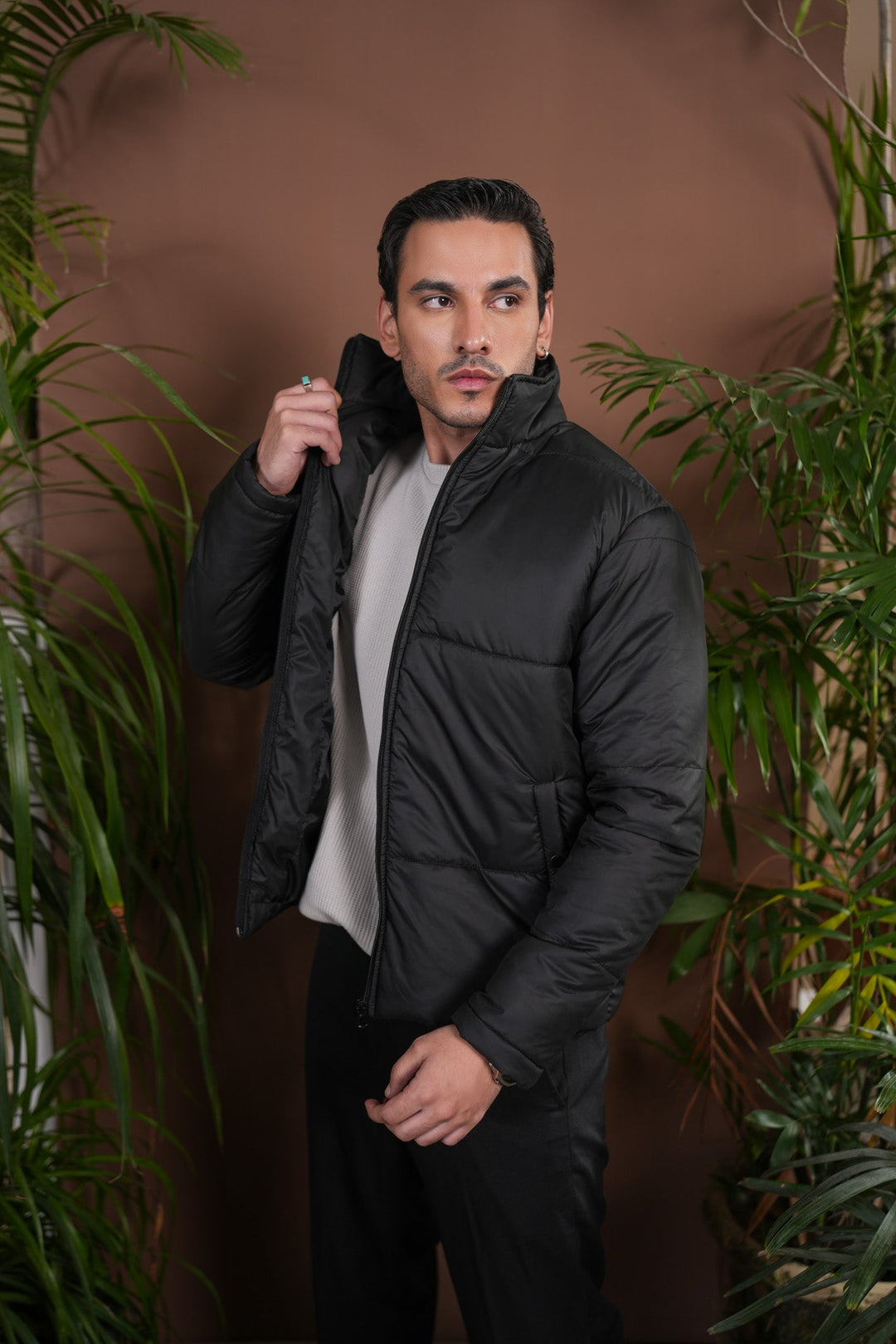 Muraqsh Ready To Wear Solids Jacquard Men Black Puffer Jacket ABD-BPJ - Winter Collection