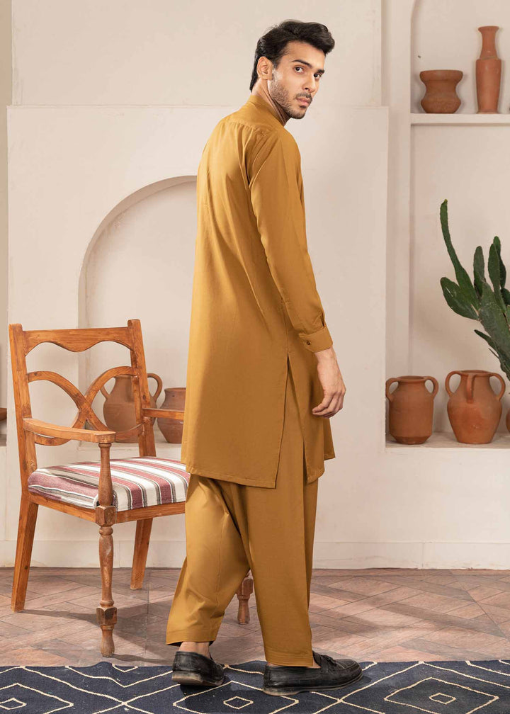 Shaandar by Buraq Mens RTW Solids Wash N Wear 2 Piece Suit Mustard Casual Collection