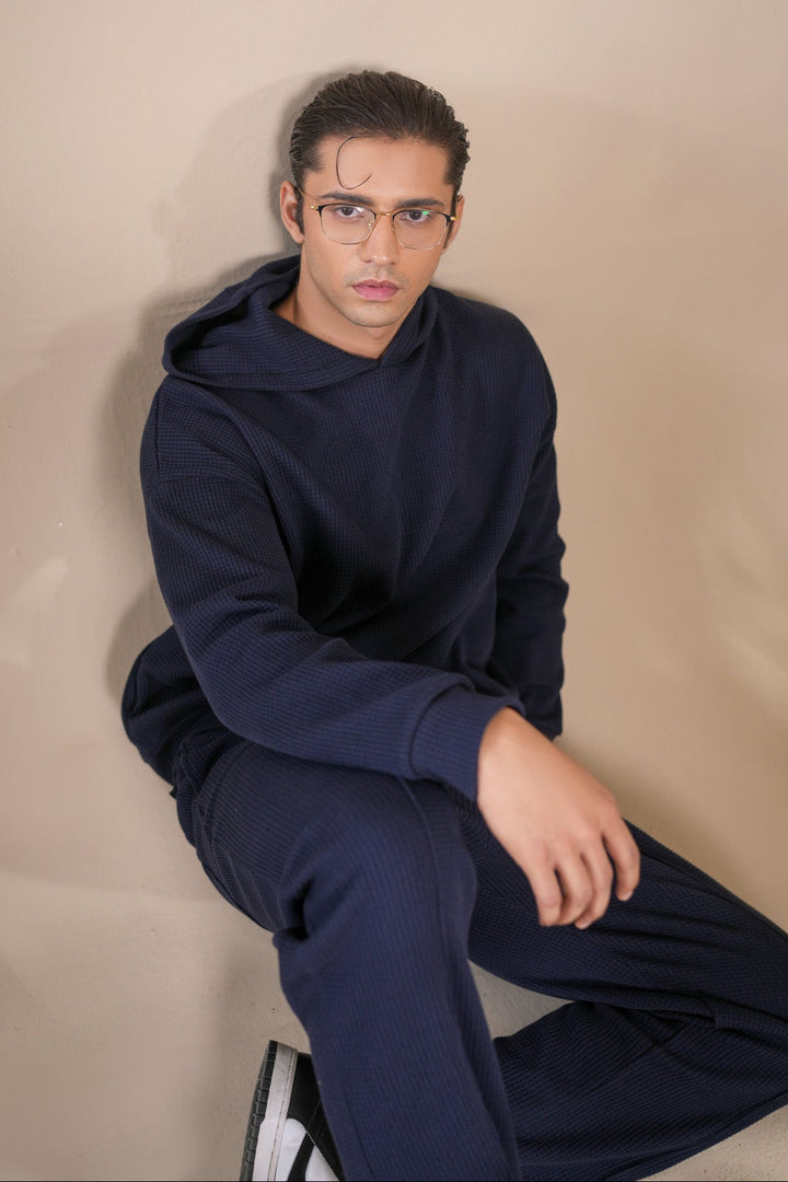 Muraqsh Ready To Wear Solids Waffle Men Navy Blue Coord Set ABD-NBWCS - Summer Collection