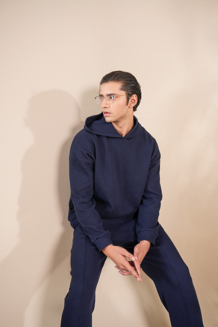 Muraqsh Ready To Wear Solids Waffle Men Navy Blue Coord Set ABD-NBWCS - Summer Collection