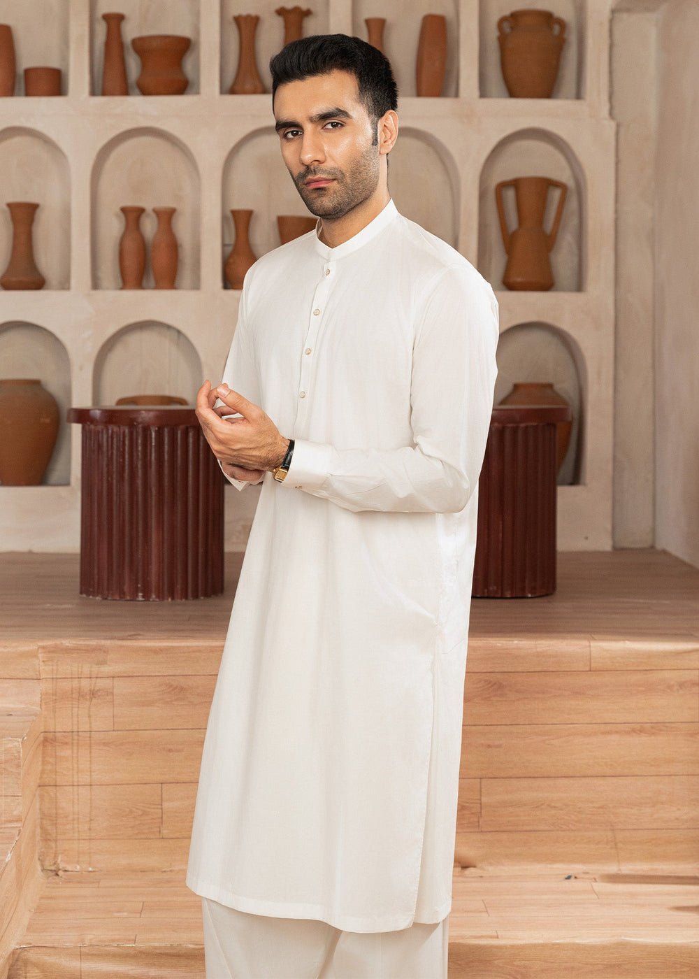 Riwayat by Buraq Mens RTW Solids Wash N Wear 2 Piece Suit Off White Casual Collection