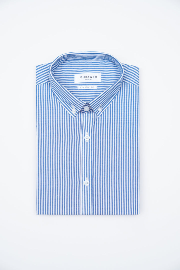Muraqsh Ready To Wear Solids Cotton Men Blue Striped Casual Shirt ABD-BSCS - Summer Collection