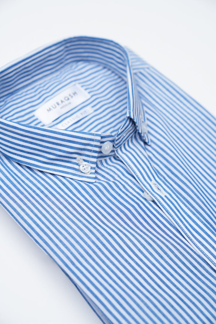 Muraqsh Ready To Wear Solids Cotton Men Blue Striped Casual Shirt ABD-BSCS - Summer Collection