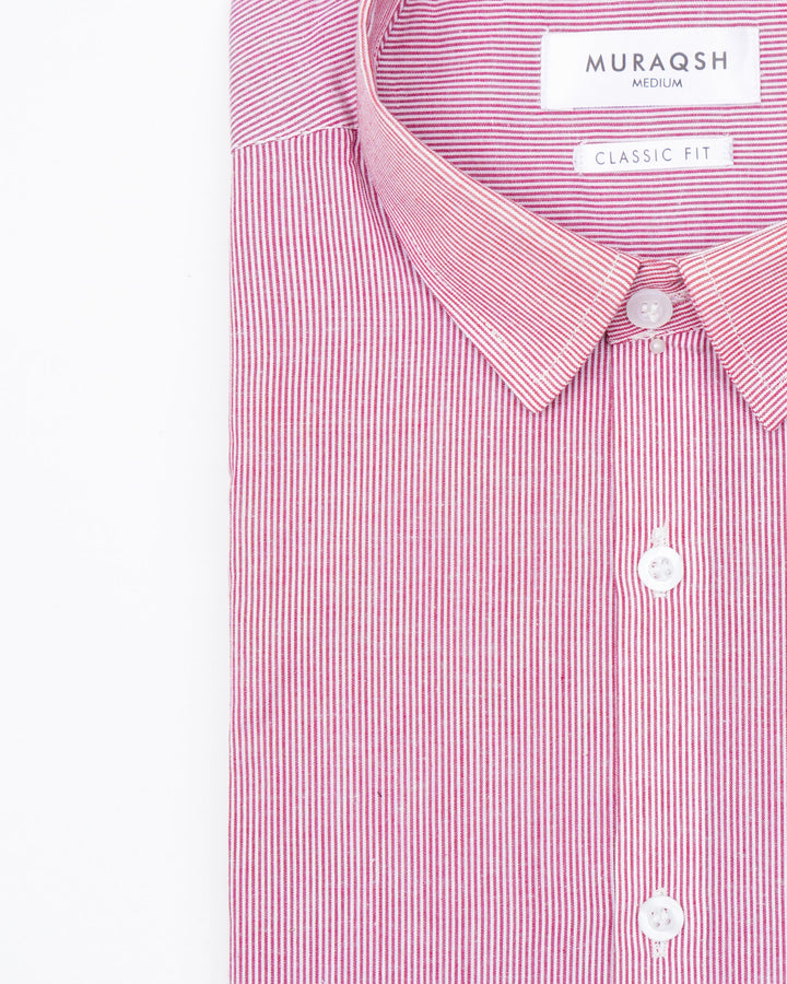 Muraqsh Ready To Wear Solids Cotton Men Red Striped Formal Shirt ABD-RSFS - Summer Collection