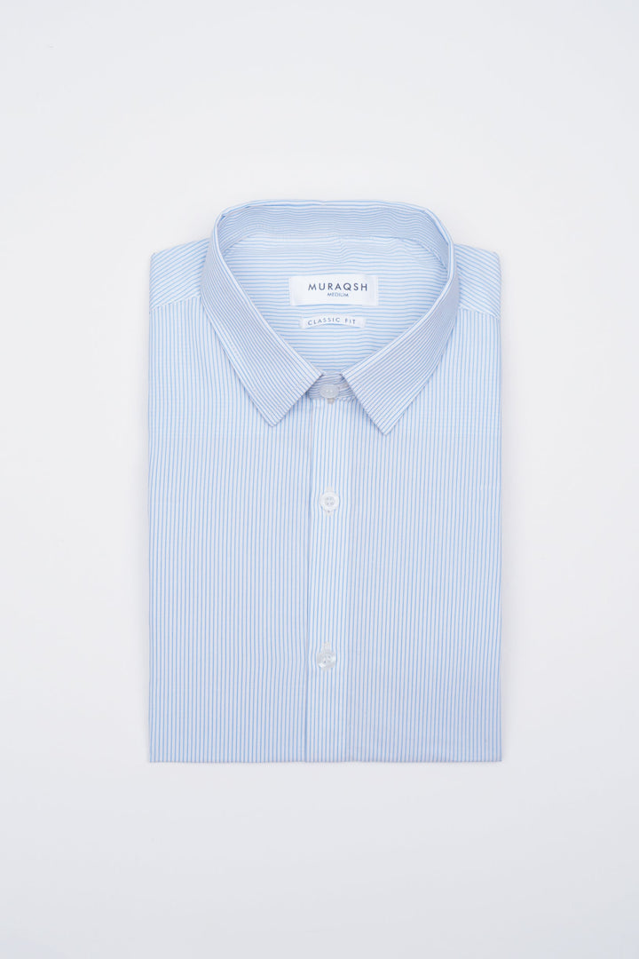 Muraqsh Ready To Wear Solids Cotton Men Blue Lining Formal Shirt ABD-BLFS - Summer Collection