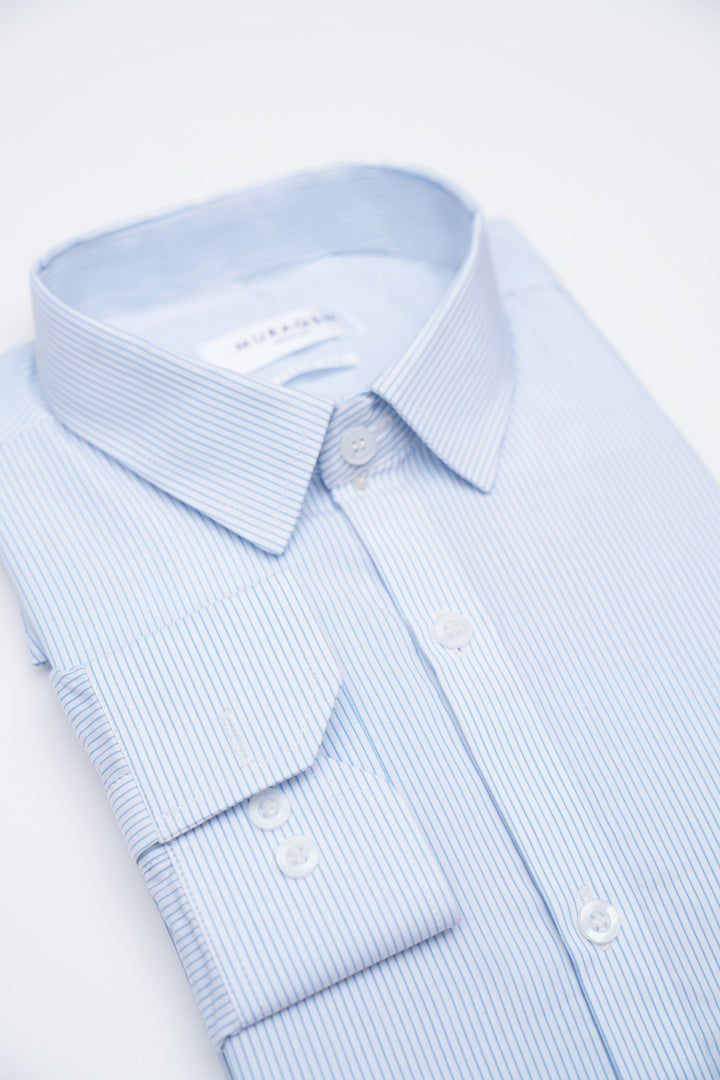 Muraqsh Ready To Wear Solids Cotton Men Blue Lining Formal Shirt ABD-BLFS - Summer Collection