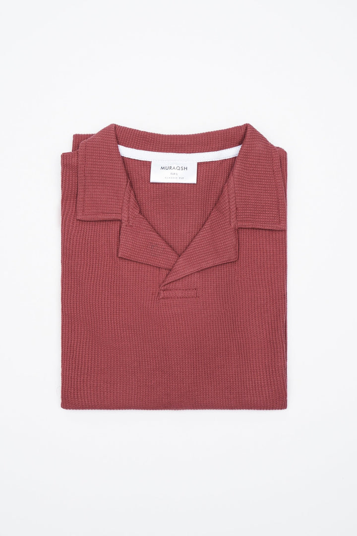 Muraqsh Ready To Wear Solids Waffle Men Waffle Rust Revere Polo ABD-WRRP - Summer Collection