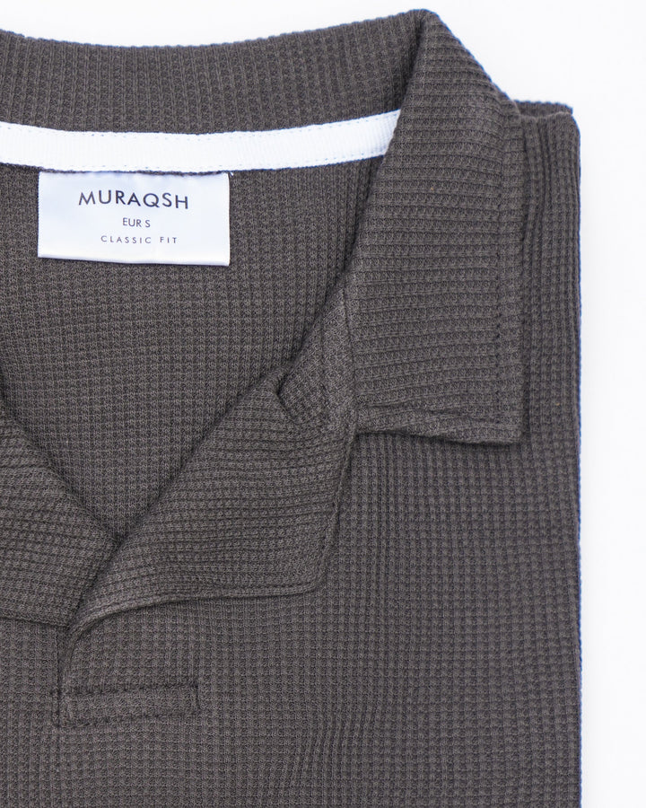 Muraqsh Ready To Wear Solids Waffle Men Waffle Heather Grey Revere Polo ABD-WHGRP - Summer Collection